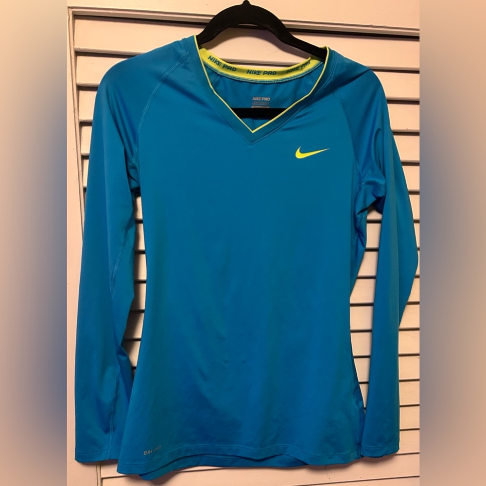 Nike Nike Pro Dri-FIT Long Sleeve Athletic Top Blue Volt Logo Women’s Small